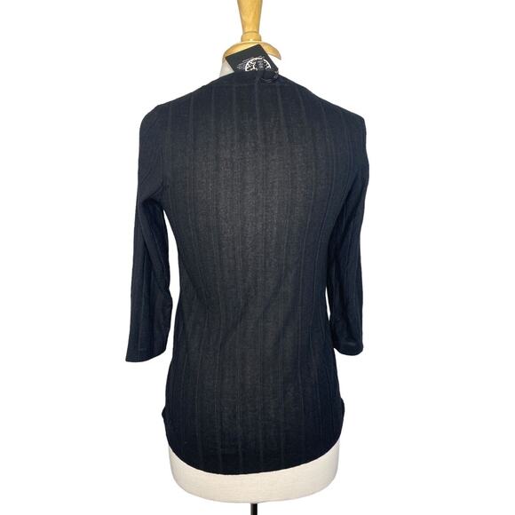 BOBEAU *NEW* Black 3/4 Sleeve Ribbed Stripe Crew Neck Knit Top Size XS - Picture 3 of 10